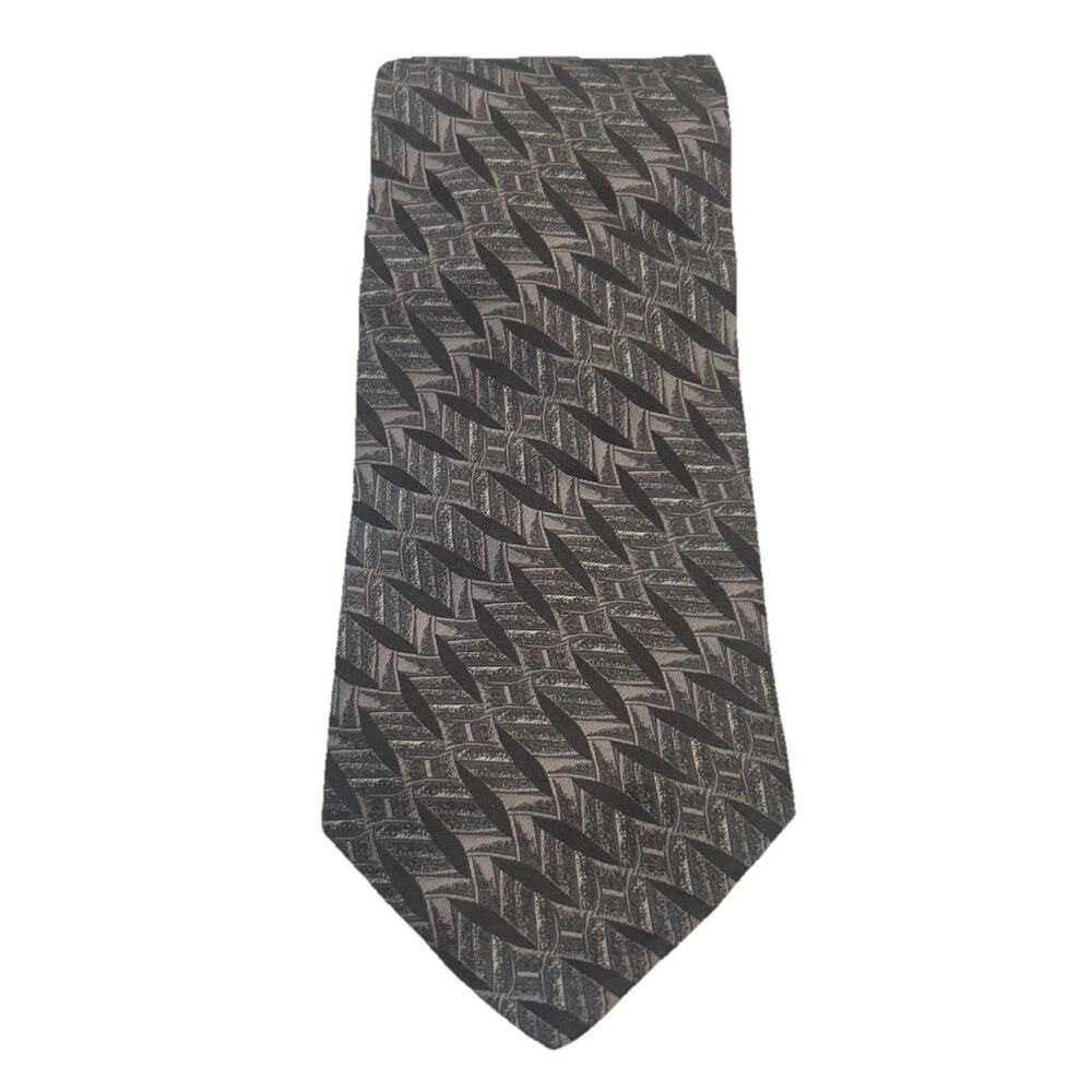 ITALO FERRETTI Gray Geometric Mens‎ Luxury Tie 3.75" Handmade Italian 100% Silk